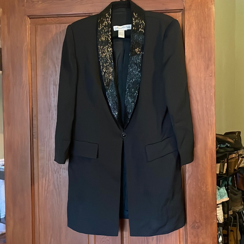 Vintage Marie St. Claire Black Beaded Long Jacket Blazer